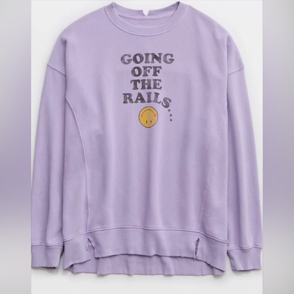 NWT AERIE THE CHILL CREW Going off the Rails Sweatshirt XS - Picture 2 of 5